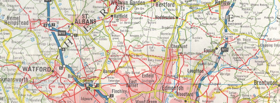 Proposed M25 routes from 1973 Texaco map