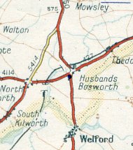 early 1950s Shell map of Husbands Bosworth area (Foldex)
